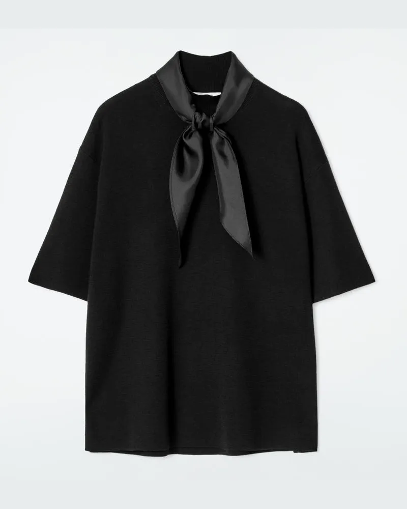 COS T-Shirt Aus Merinowolle Mit Schaldetail Schwarz