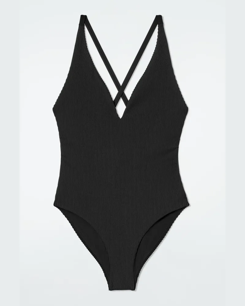 COS Gerippter Badeanzug Mit Überkreuzten Trägern Schwarz