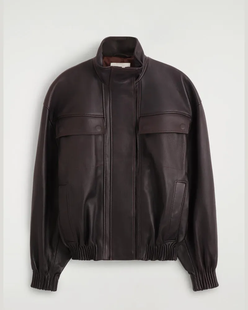 COS Bomberjacke Aus Leder Mit Kragen Braun