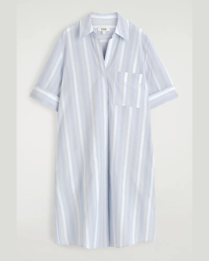 COS Gestreiftes Hemdkleid Mit Kurzen Ärmeln Blau