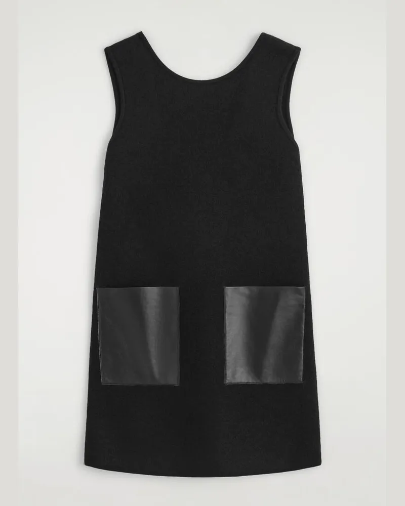 COS Minikleid Aus Kochwolle Mit Lederaufnähern Schwarz