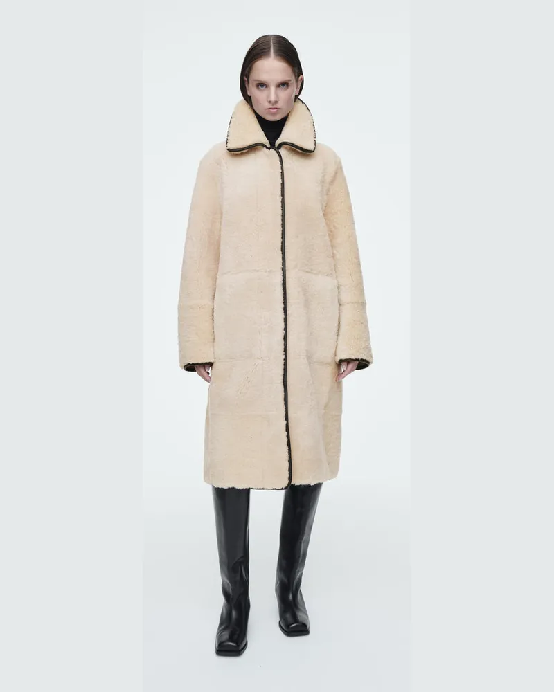 COS Mantel Aus Shearling Mit Lederbesätzen Weiß