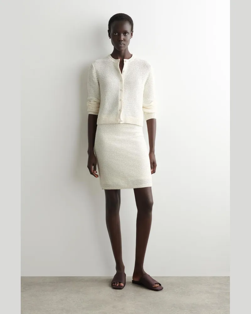 COS Textured Knitted Cotton Mini Skirt Weiß