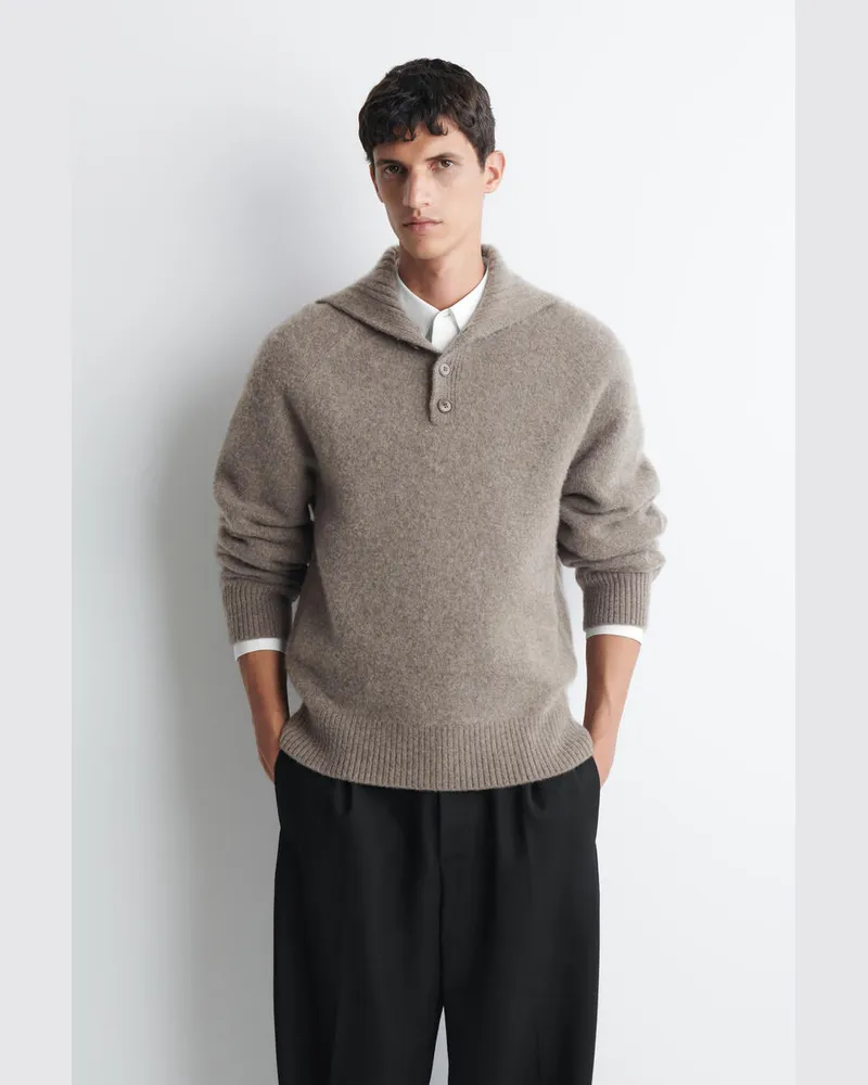 COS Buttoned Cashmere Funnel-Neck Jumper Beige