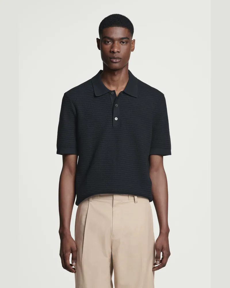 COS Strukturiertes Strick-Poloshirt Aus Baumwolle Blau