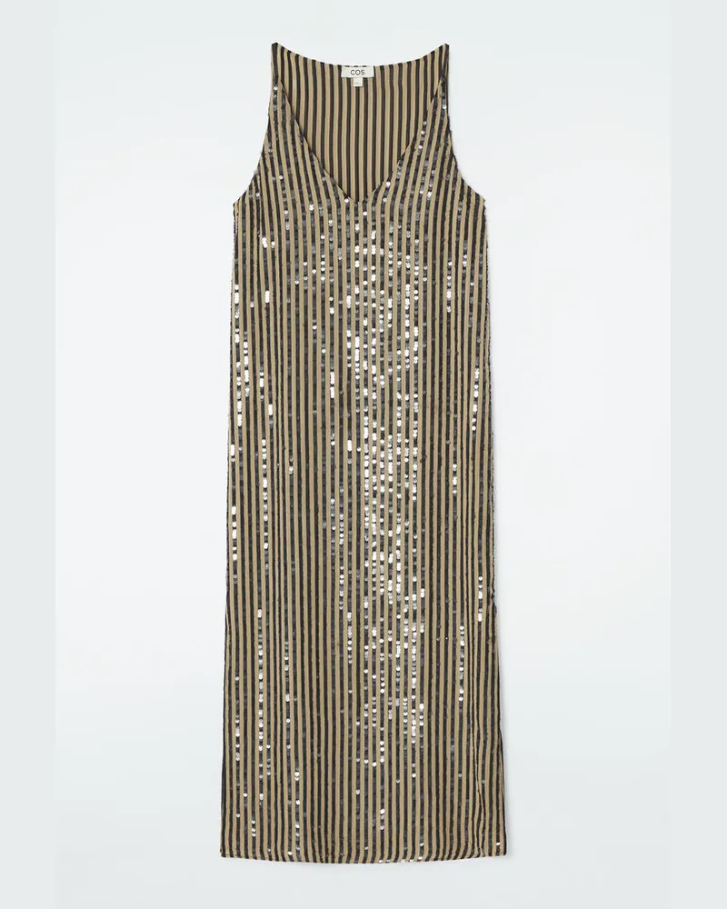COS Gestreiftes Ärmelloses Kleid Mit Pailletten Schwarz