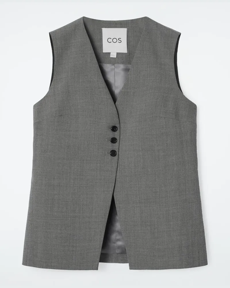 COS Elegante Lange Weste Aus Twill Grau