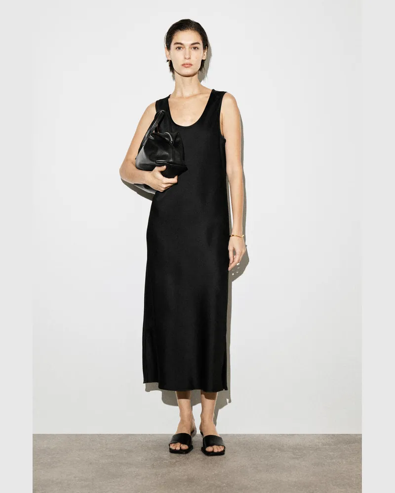 COS Midikleid Aus Satin Mit Tiefem Ausschnitt Schwarz