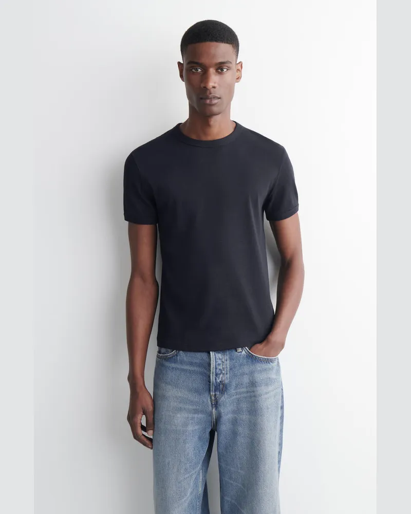 COS Schmal Geschnittenes Geripptes Baumwoll-T-Shirt Blau