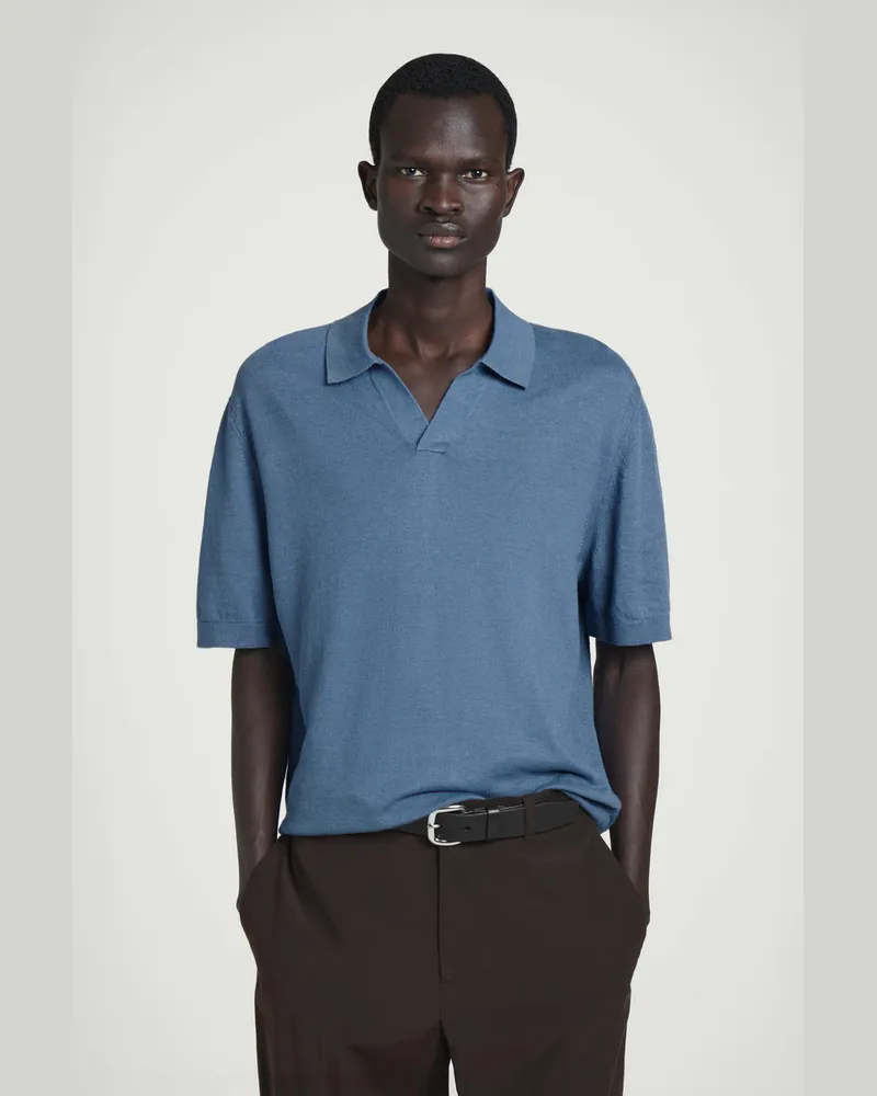 COS Gestricktes Poloshirt Aus Leinen Blau