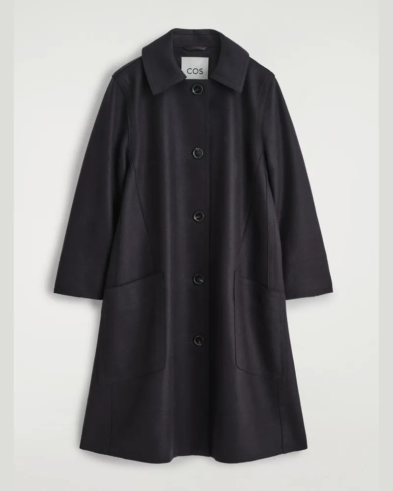 COS Langer, Voluminöser Car Coat Aus Wolle Blau