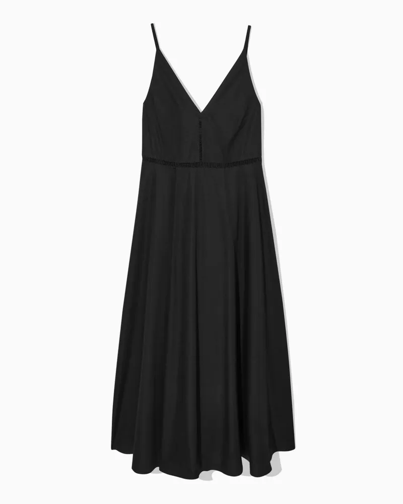 COS Midi-Trägerkleid Mit V-Ausschnitt Schwarz
