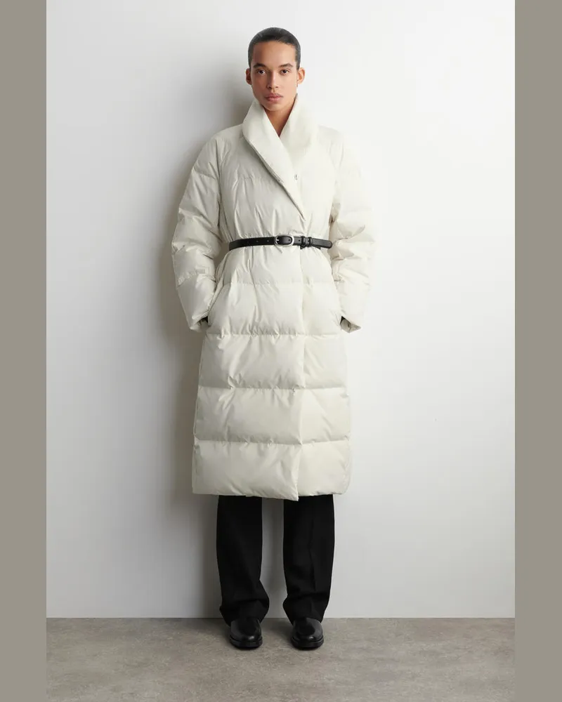 COS Langer Gesteppter Daunenmantel Mit Schalkragen Weiß