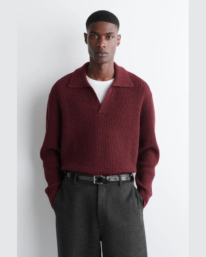 COS Polopullover Aus Wolle Mit Donegal-Effekt Rot