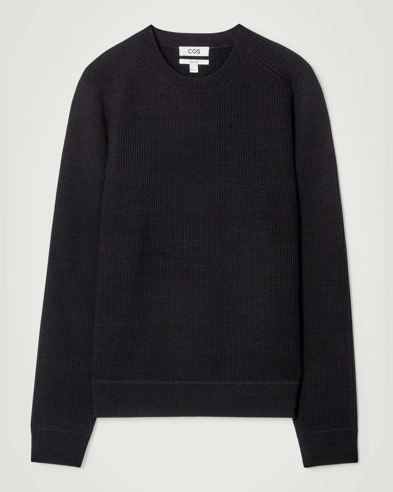 COS Gerippter Pullover Aus Merinowolle Schwarz