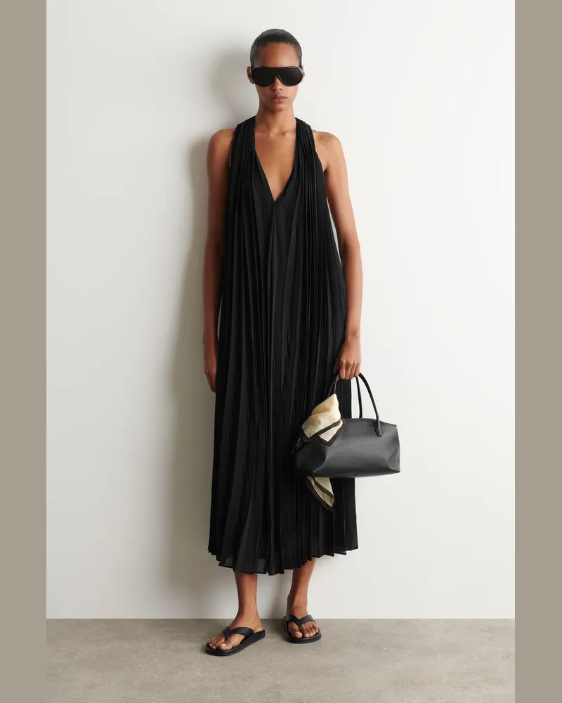 COS Maxikleid Aus Georgette Mit Bindedetail Und Falten Schwarz