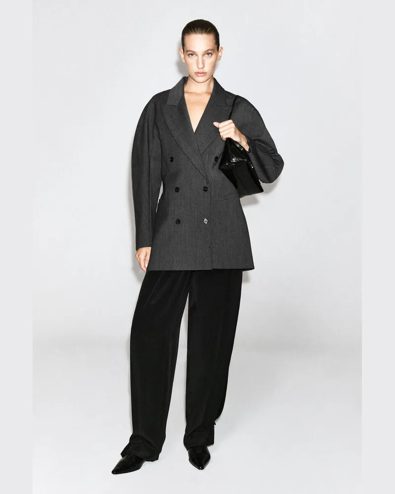 COS Skulpturaler Doppelreihiger Longblazer Grau