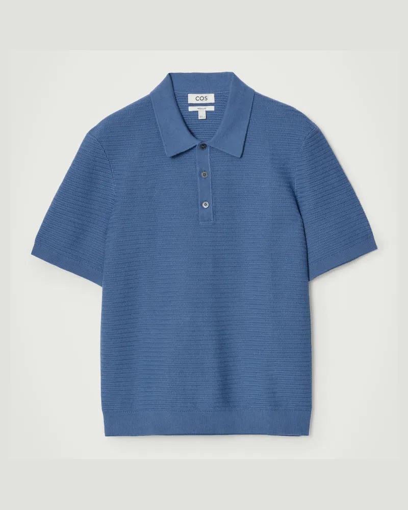 COS Strukturiertes Strick-Poloshirt Aus Baumwolle Blau