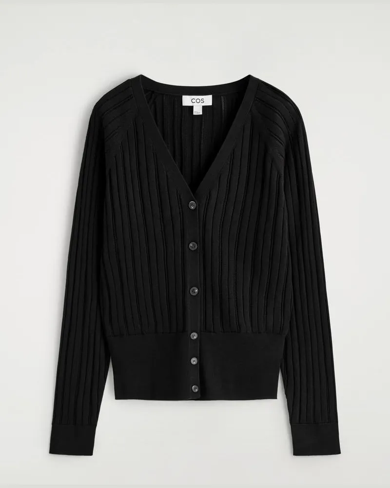 COS Strickjacke Aus Baumwolle Mit Pointelle-Muster Schwarz