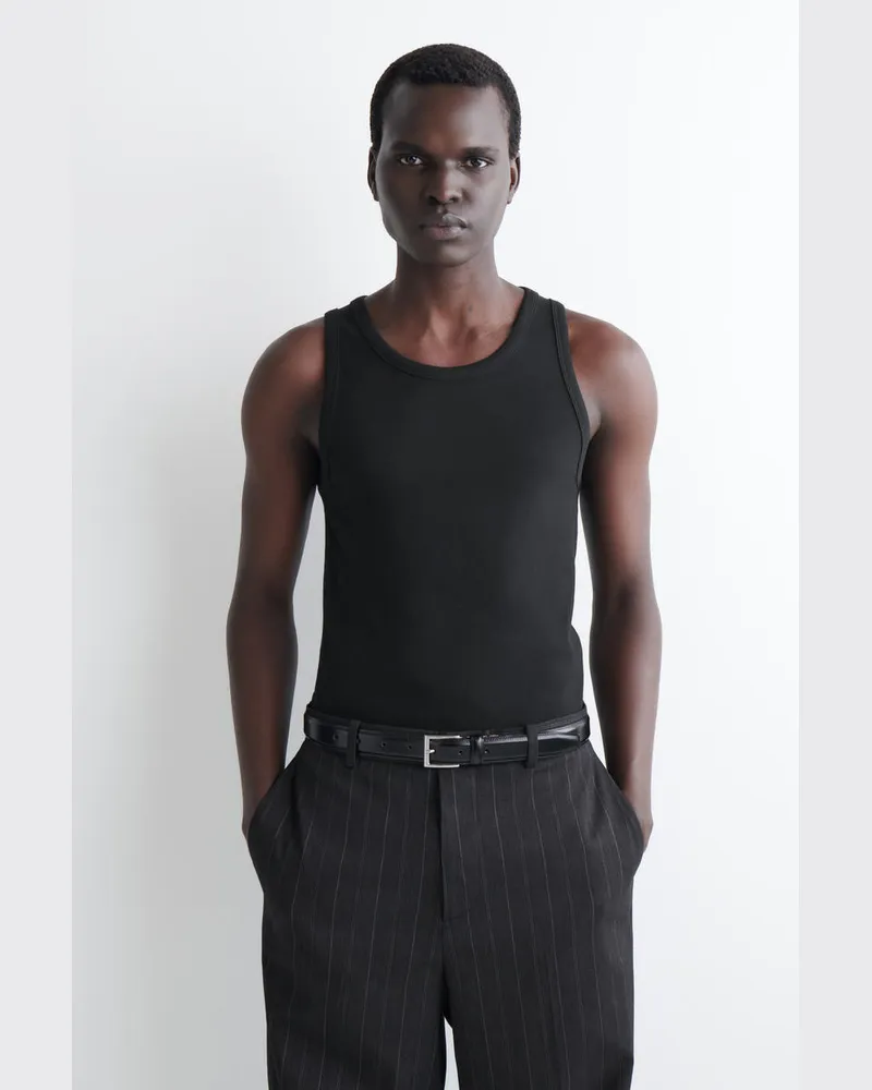 COS Schmales Geripptes Tanktop Aus Baumwolle Schwarz