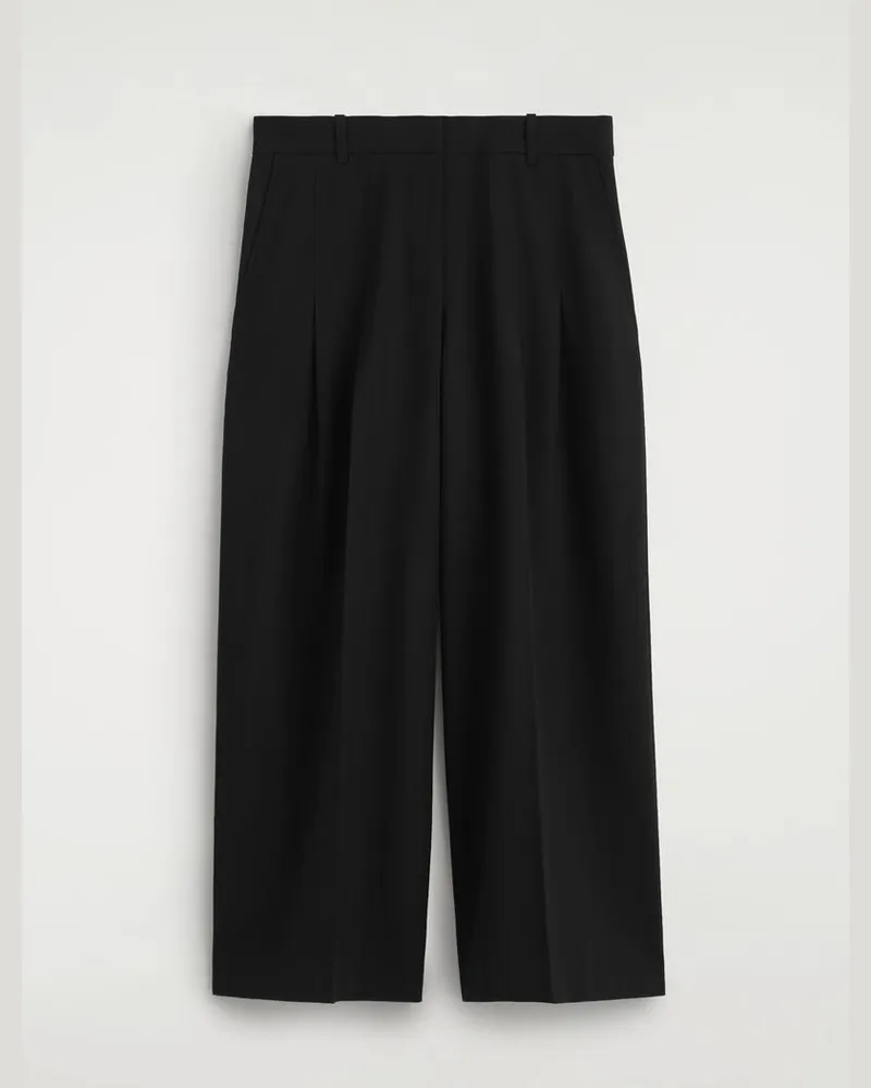 COS Hose Aus Woll-Mix Mit Weitem Bein Und Falten Schwarz