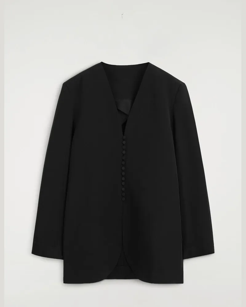 COS Blazer Aus Seiden-Crêpe Mit Knopfdetail Schwarz
