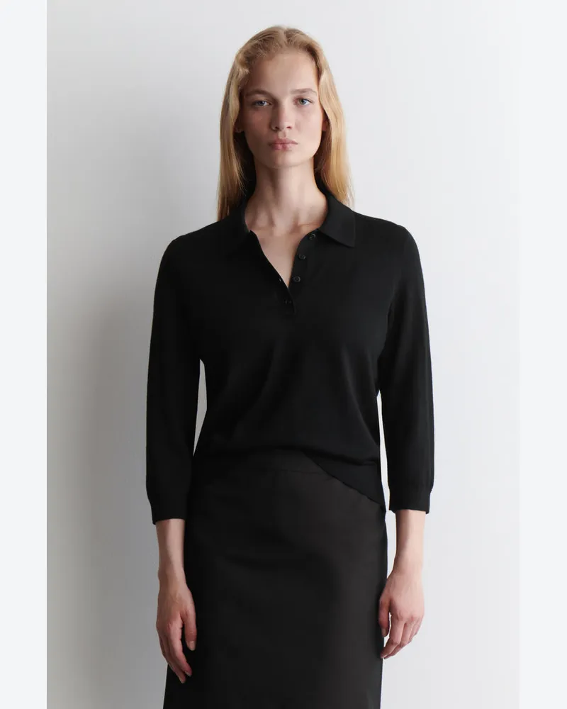 COS Polopullover Aus Merinowolle Schwarz