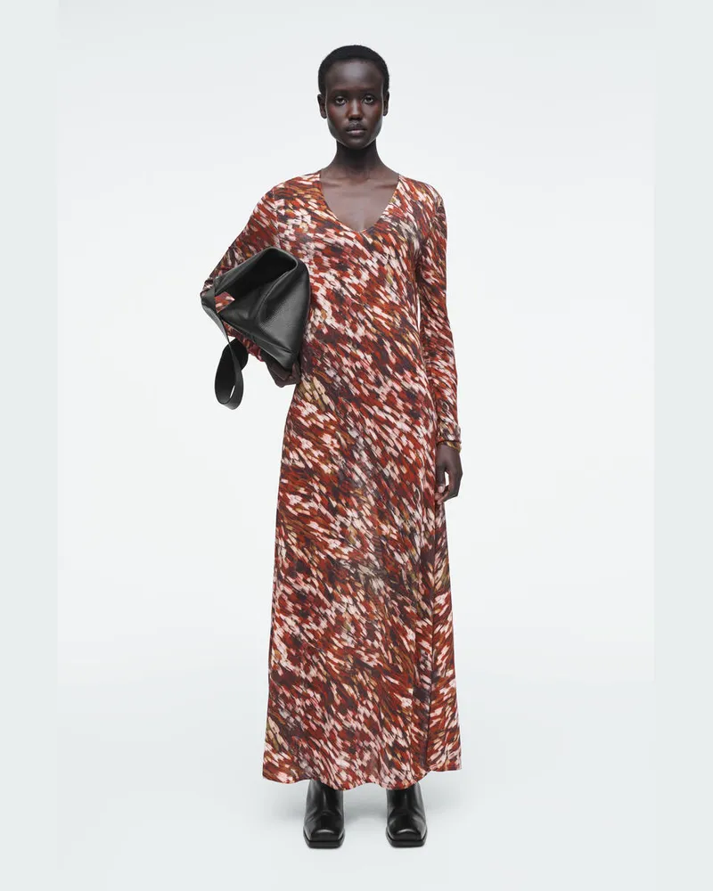 COS Halbtransparentes Gestricktes Maxikleid Mit Print Rot