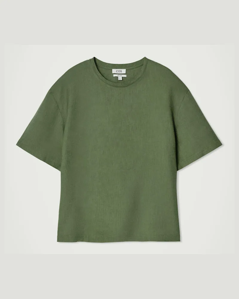 COS Lockeres Gewebtes T-Shirt Aus Leinen Grün
