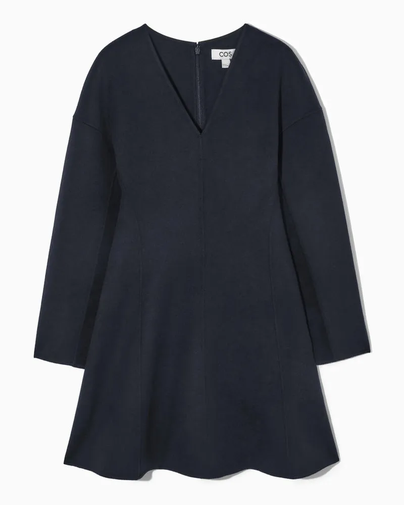COS Doubleface-Wollkleid Mit V-Ausschnitt Blau