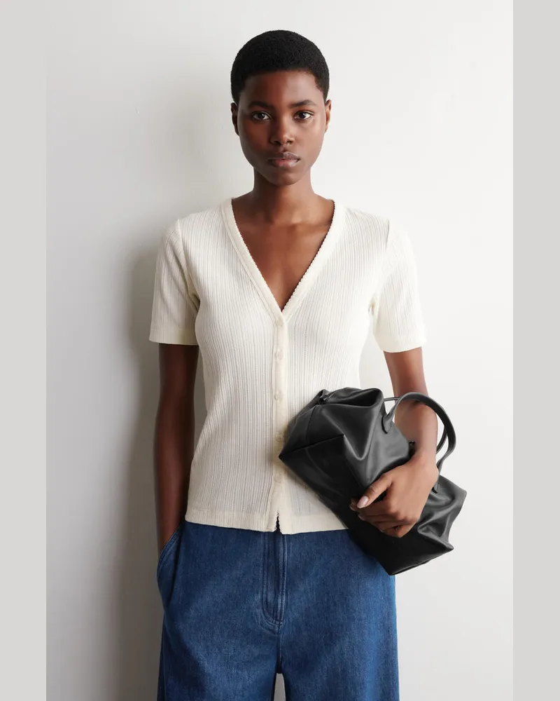 COS Kurzärmlige Strickjacke Aus Pointelle-Strick Weiß