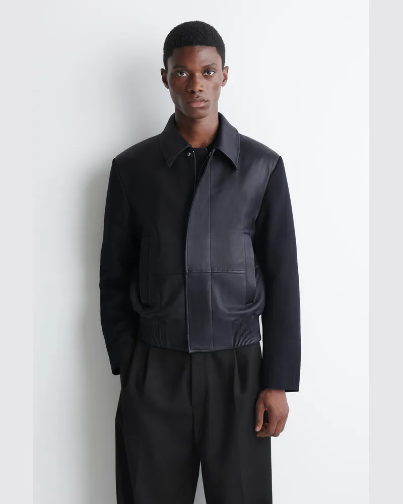 COS Bomberjacke Aus Wolle Mit Lederpartien Blau