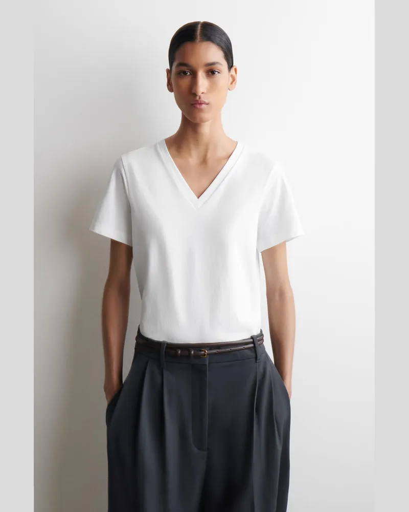 COS T-Shirt Aus Baumwolle Mit V-Ausschnitt Weiß