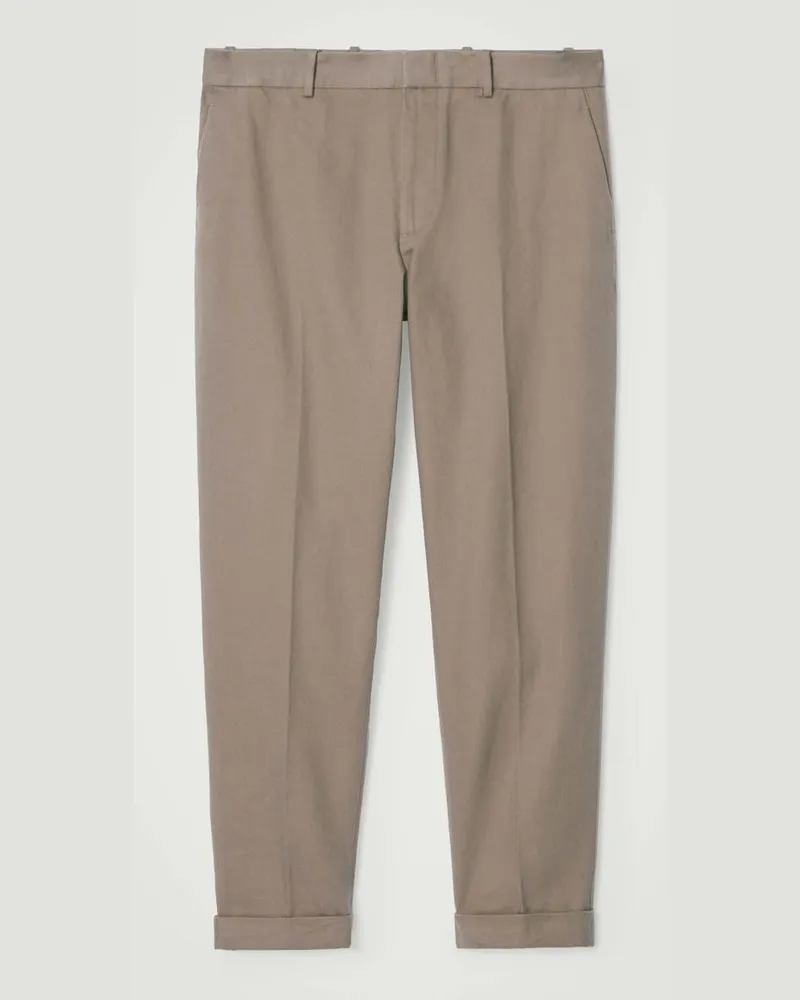 COS Schmal Zulaufende Twillhose Mit Umschlag Braun
