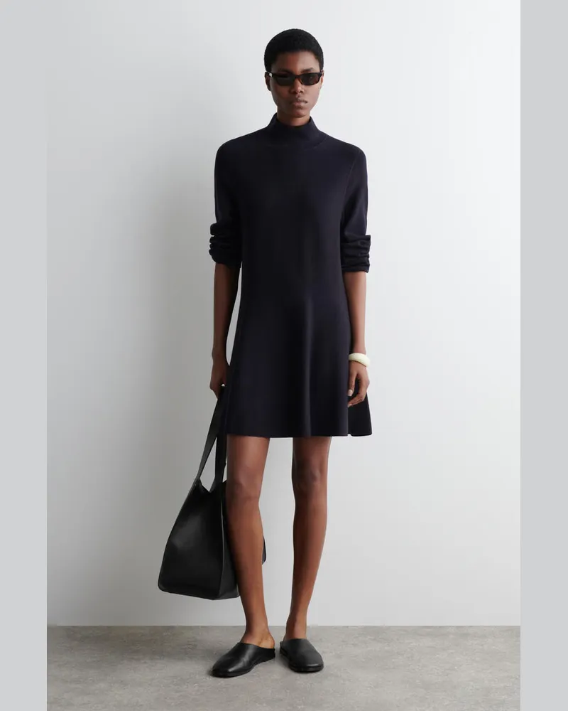 COS Ausgestelltes Wollkleid Mit Hohem Kragen Blau