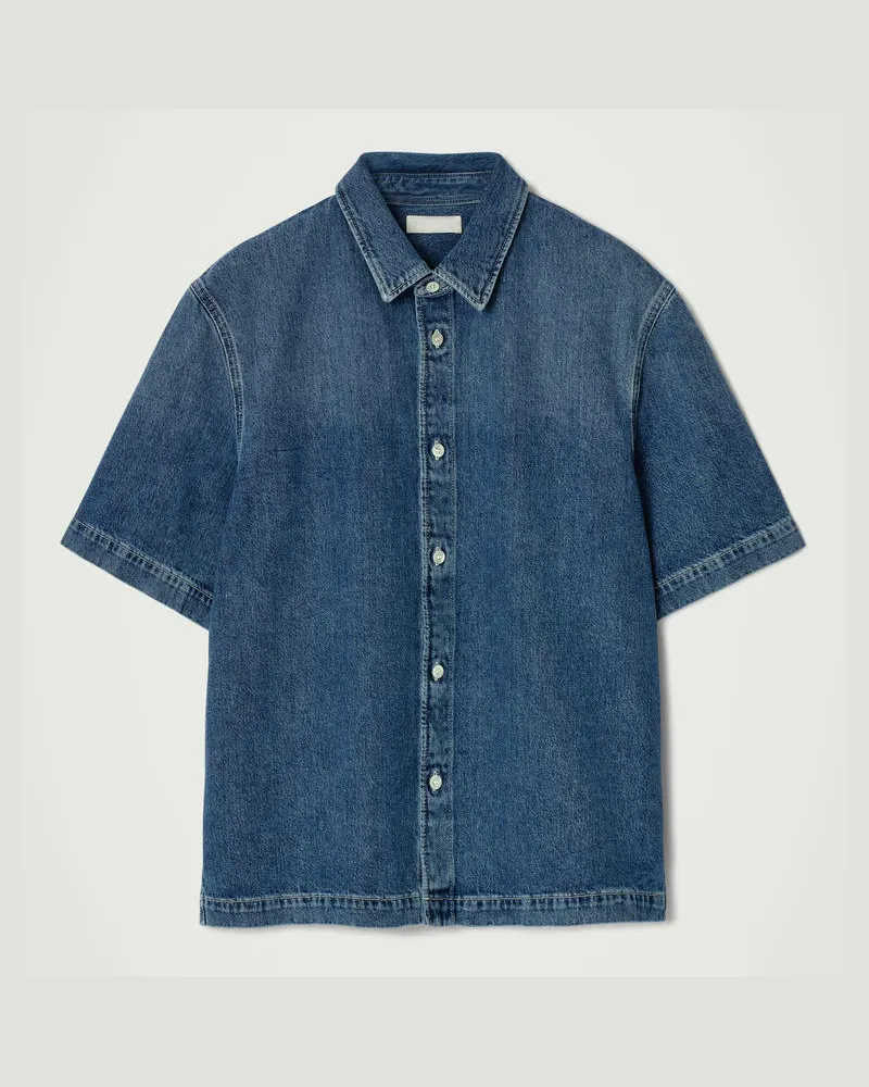 COS Leichtes Kurzarmhemd Aus Denim Blau