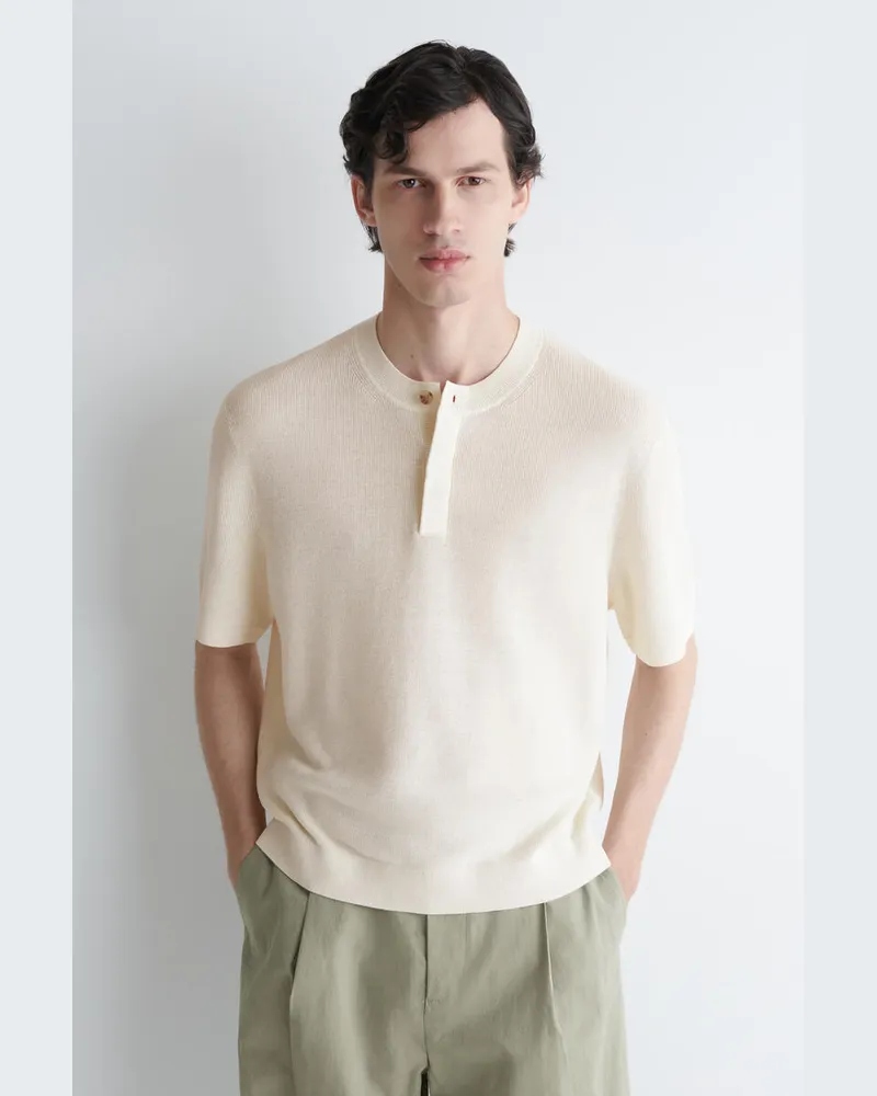COS Gestricktes Henley-T-Shirt Aus Leinen Weiß