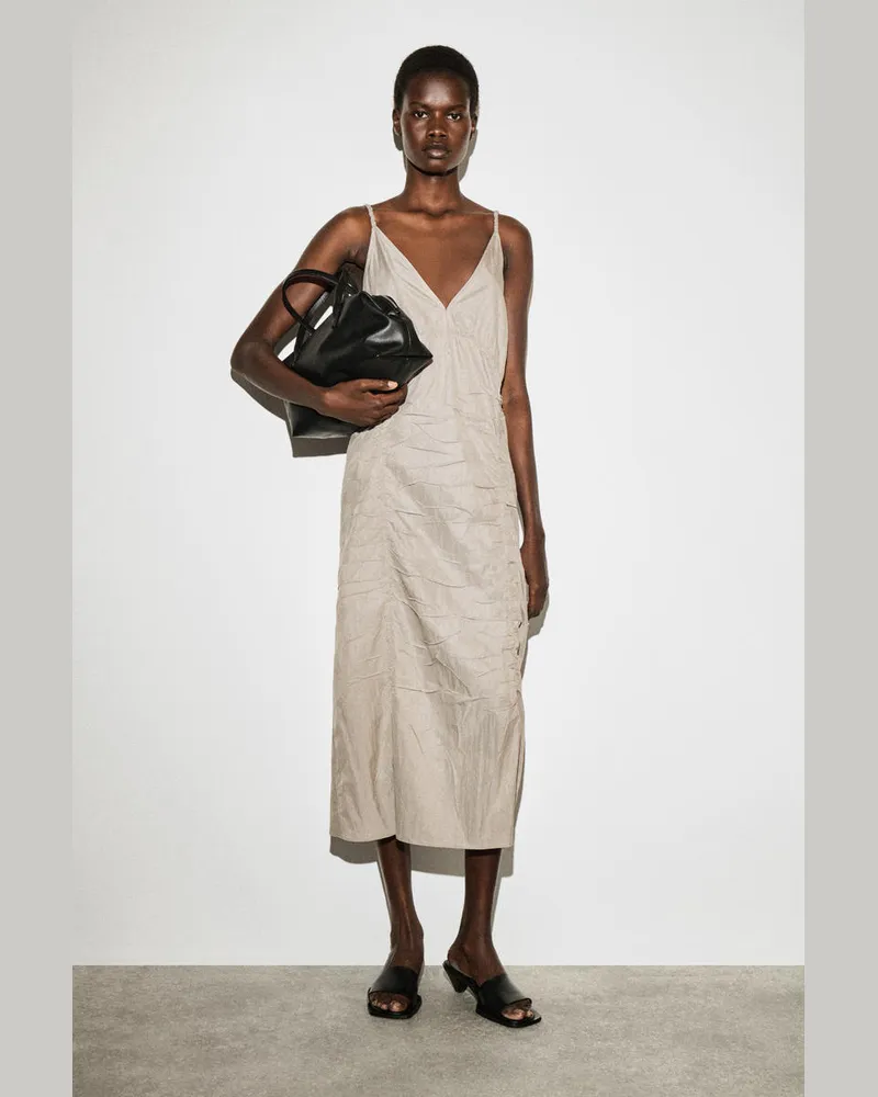 COS Slipdress Aus Seiden-Nylon-Mix Mit Raffungen Beige