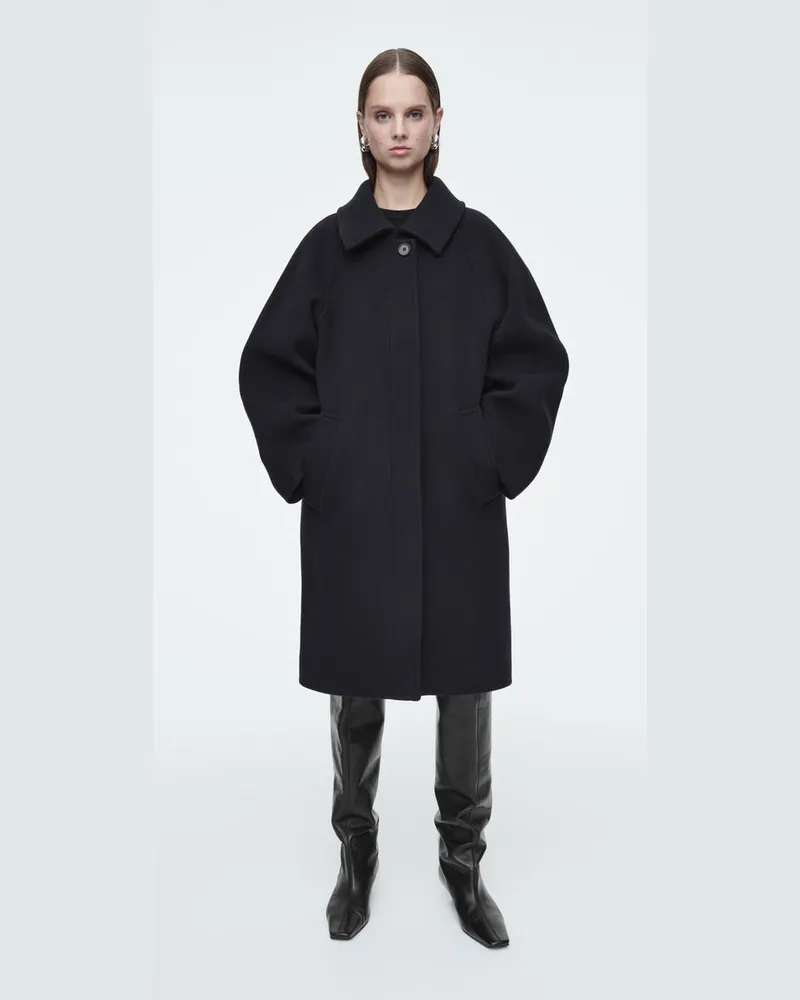 COS Einreihiger Oversized-Wollmantel Blau