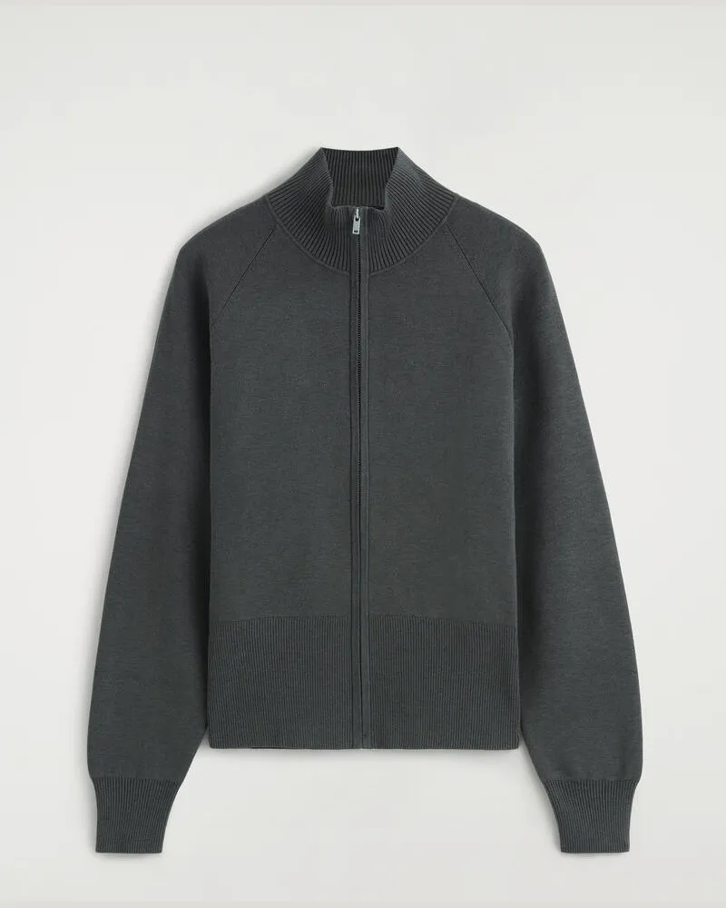 COS Gestrickte Jacke Mit Kragen Und Reissverschluss Grau