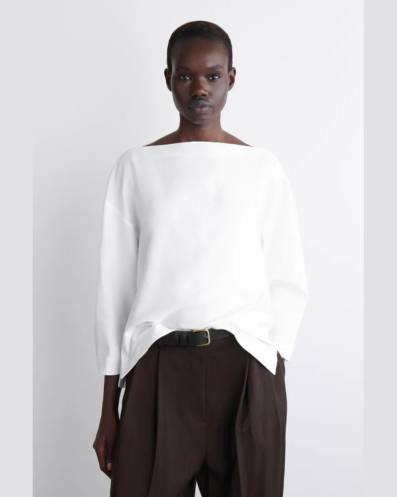 COS Baumwollbluse Mit U-Boot-Ausschnitt Weiß
