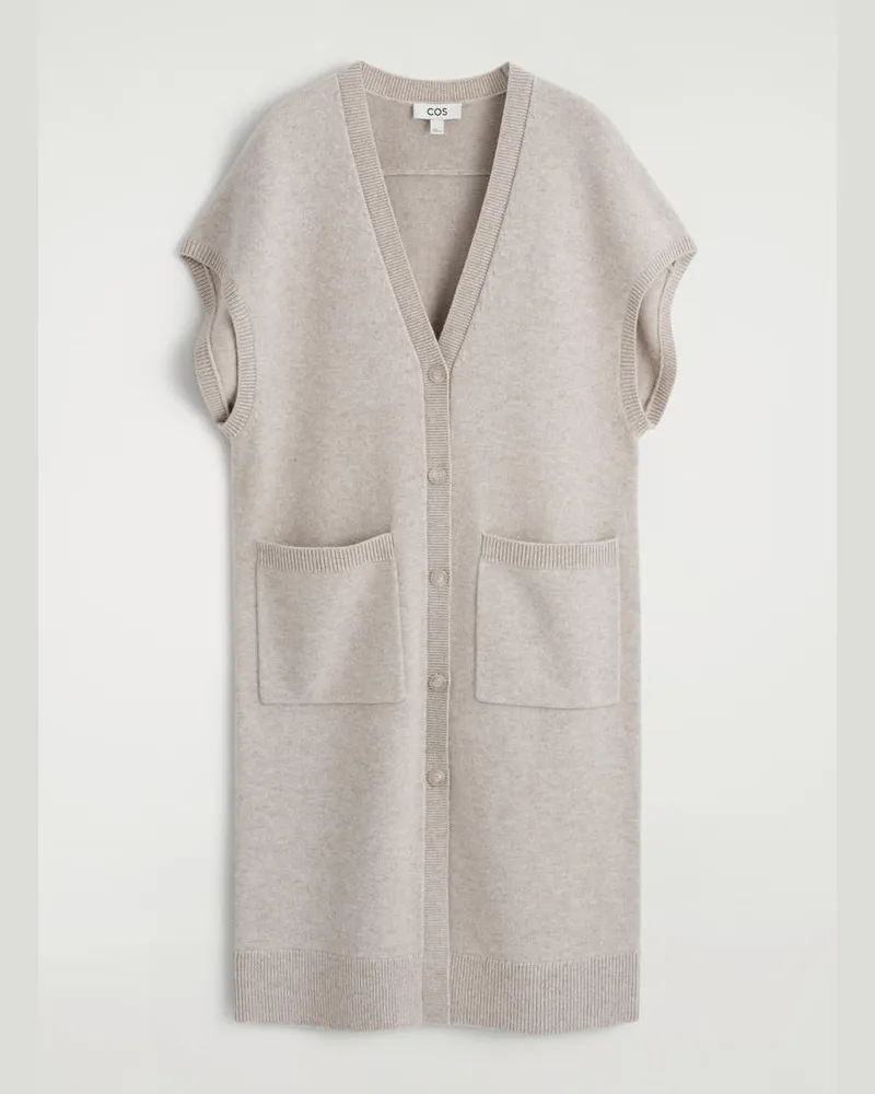 COS Rounded Wool Longline Cardigan Beige