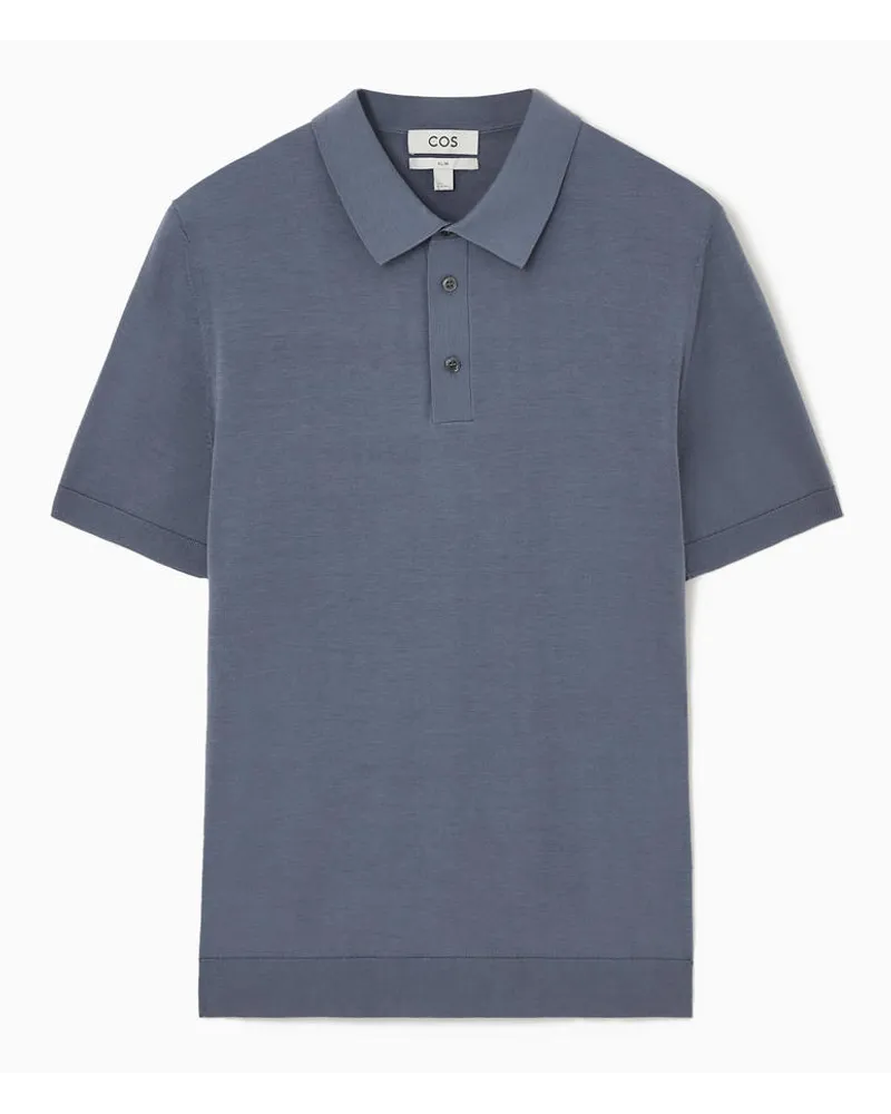 Cos Schmal Geschnittenes Poloshirt Aus Seidenstrick Blau