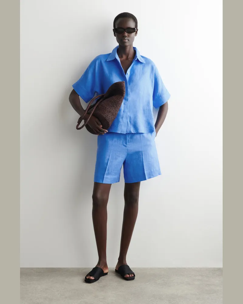 COS Elegante Leinenshorts Mit Elastischem Bund Blau