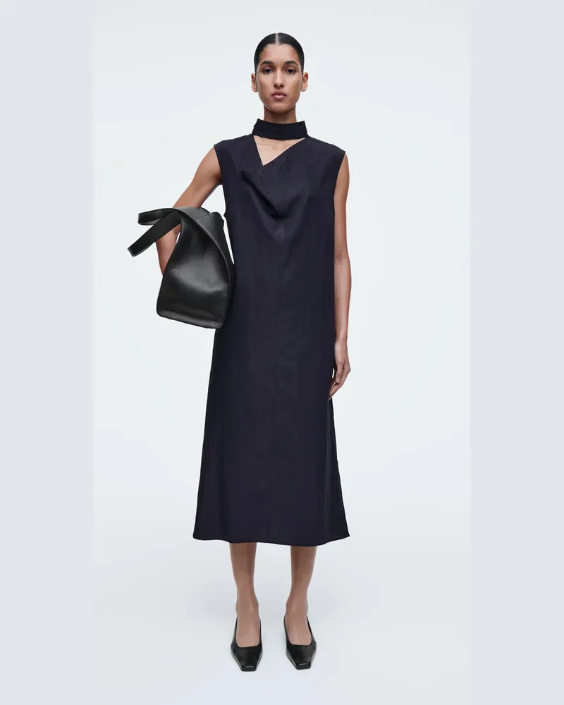 COS Midikleid Mit Cut-Out Und Wasserfallausschnitt Blau