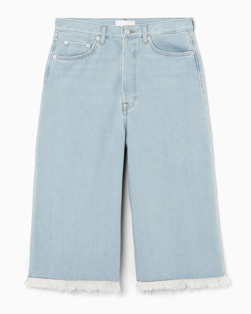 COS Lange Jeans-Shorts Mit Fransenkanten Blau