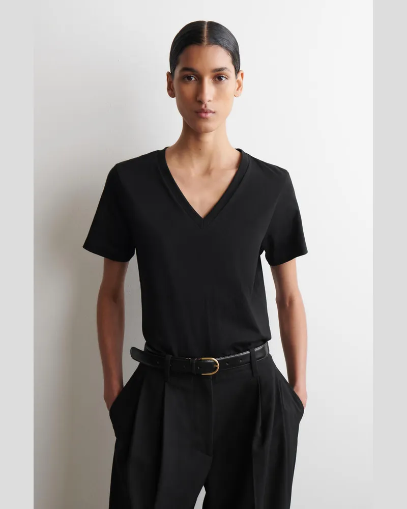 COS T-Shirt Aus Baumwolle Mit V-Ausschnitt Schwarz