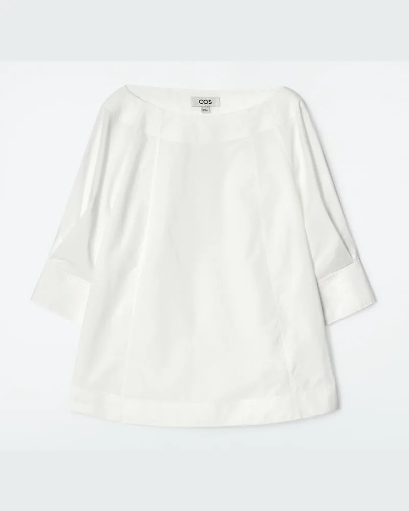 COS Voluminöse Baumwollbluse Mit U-Boot-Ausschnitt Weiß