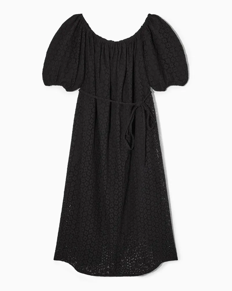 COS Schulterfreies Midikleid Mit Lochstickerei Schwarz