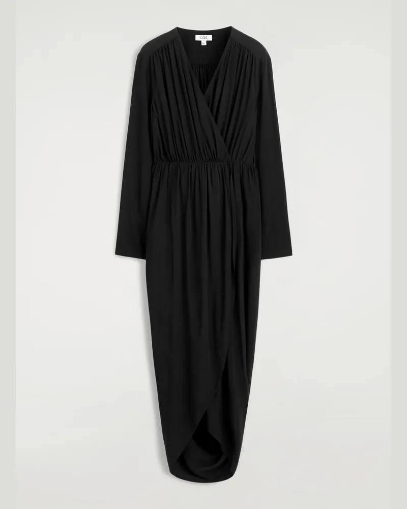 COS Drapiertes Wickelkleid In Midilänge Schwarz